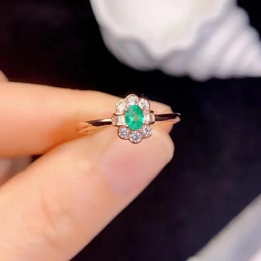 

Natural Emerald Ring for Daily Wear Hotsale 3mm*4mm Emerald Silver Jewelry Simple 925 Silver Emerald Jewelry Gift for Woman
