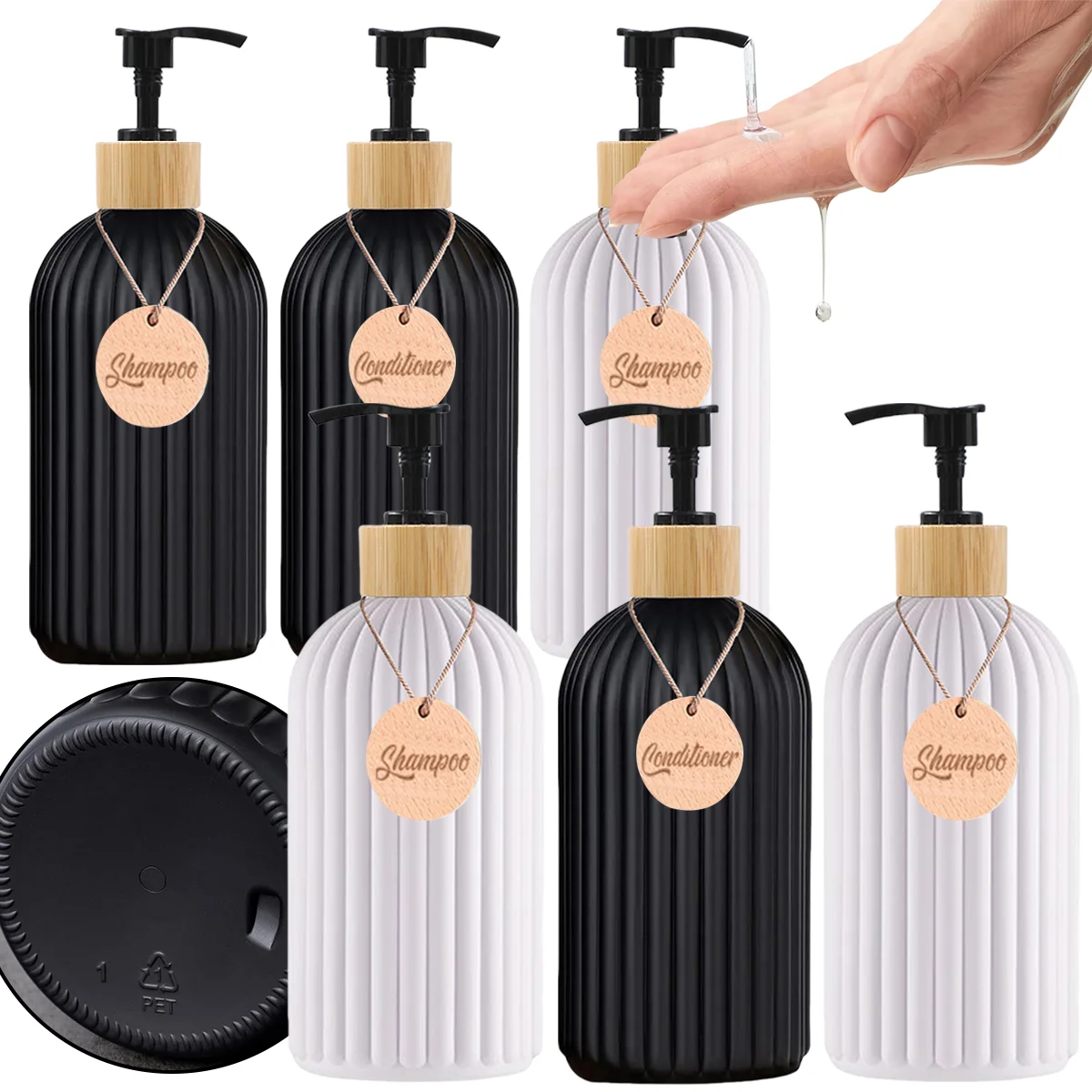 Mattweißer schwarzer Duschseifenspender für Shampoo, Spülung, Körperwäsche, Badezimmer, Shampoo-Spender, Flasche mit Etikett