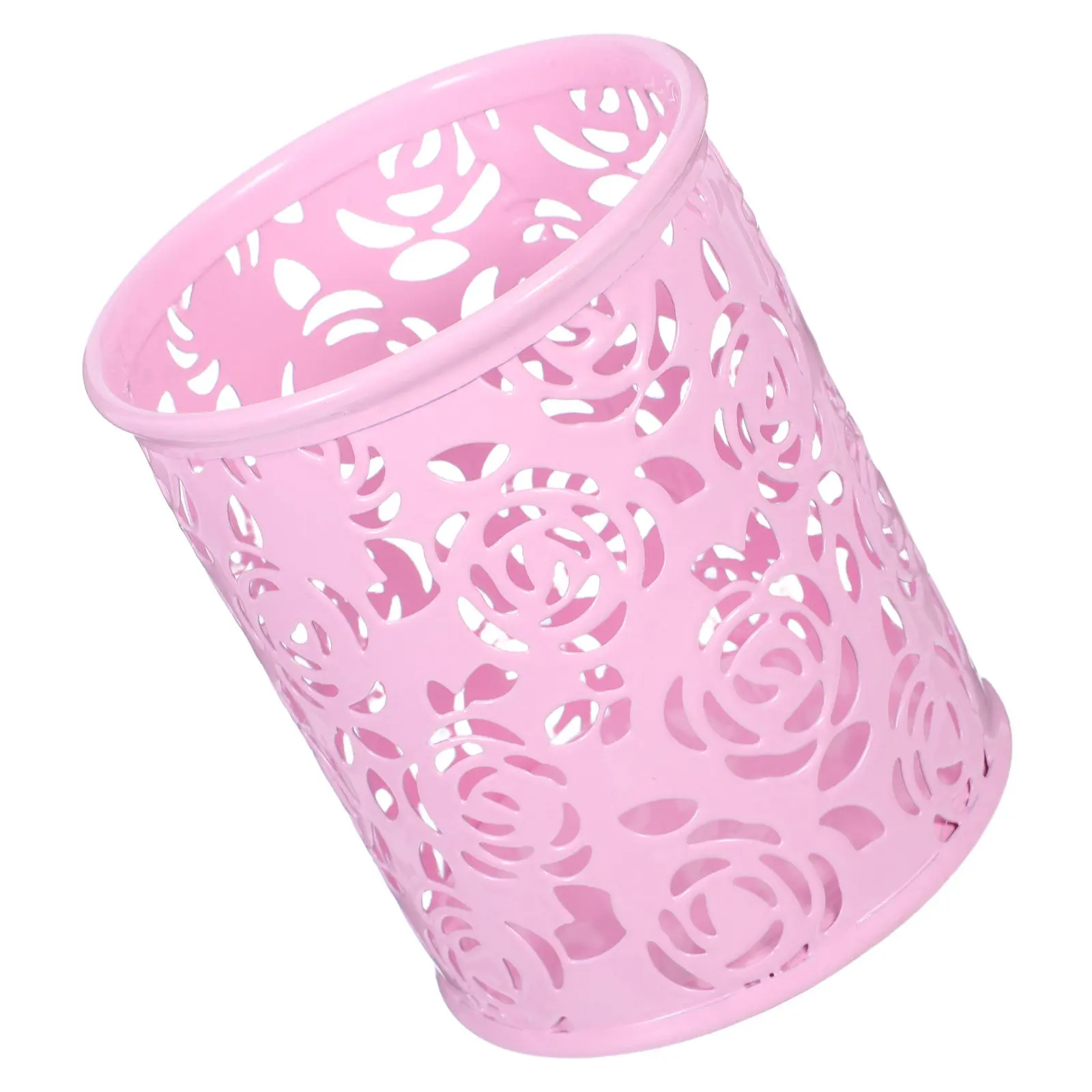 Rose Flower Pattern Metal Pen Container Pencil Holder Desk Organizer for School Office Home Use Sturdy Lightweight Decorative