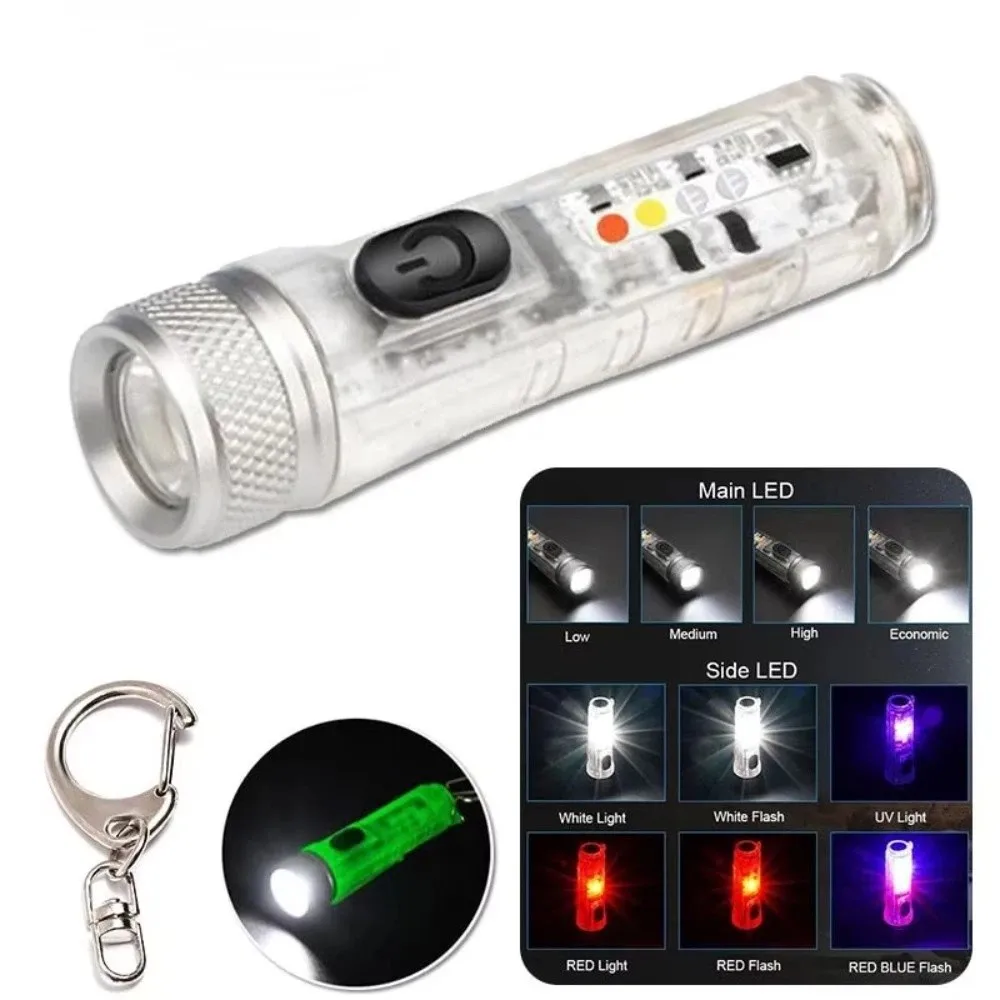 Super Bright Mini Keychain Flashlight 400 Lumens USB Rechargeable Magnetic Torch Multiple Lighting Modes Hat Clip Lamp