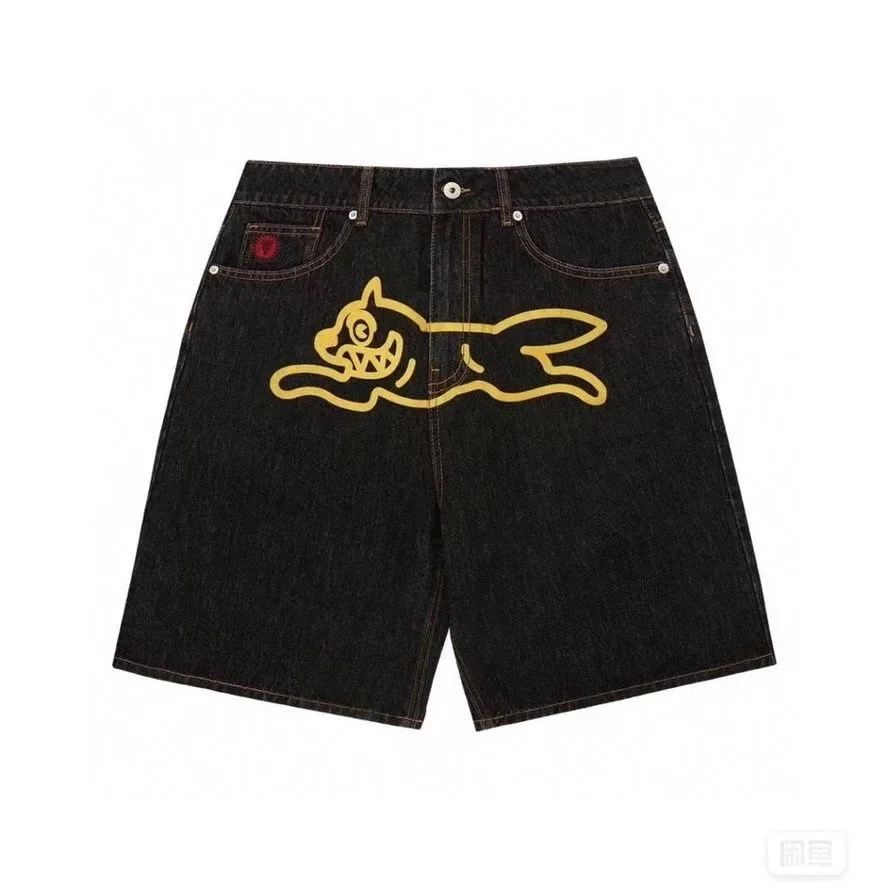 2024 summer American denim shorts trendy personalized printed dog shorts three-quarter pants sports trendy streetwear shorts