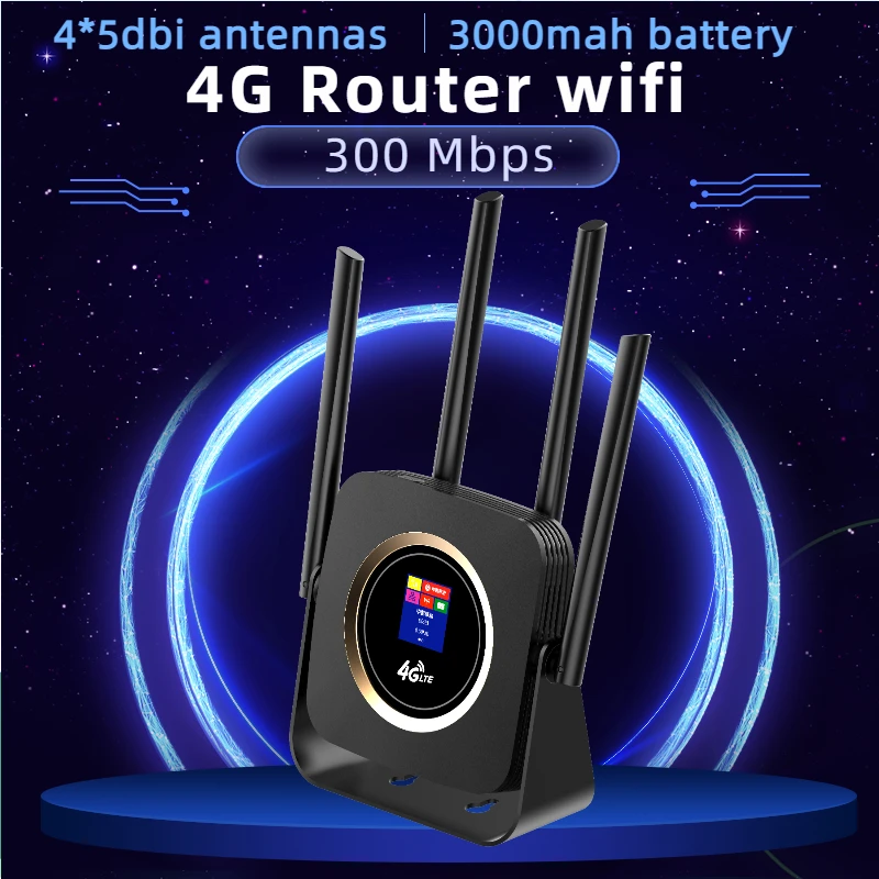 

TIANJIE 4G Wifi Router Sim Card Wireless Modem CPE LTE Network Hotspot Broadband 4 Wi-fi Antenna Dongle with 3000mAh Battery