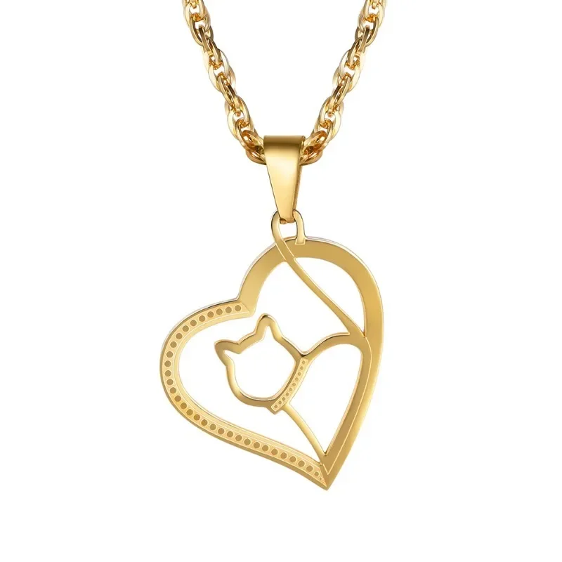 Gold/Silver/Black Color Hollow Out Heart Cat Necklace Singpore Chain Cute Jewlry QC24