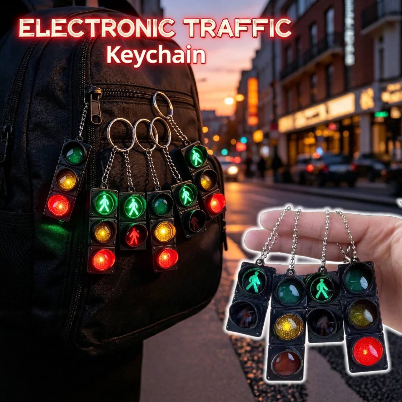 Porte-clés feux de circulation de simulation avec lumière LED, mini pendentif signalisation piétonne, jouet éducatif cognitif pour enfants, cadeau