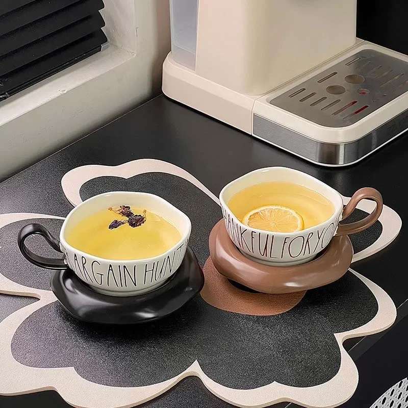 English Alphabet Coffee Cup and Saucer Set High Value Afternoon Tea Mug Creative Home Office Ceramic Cups and Saucer
