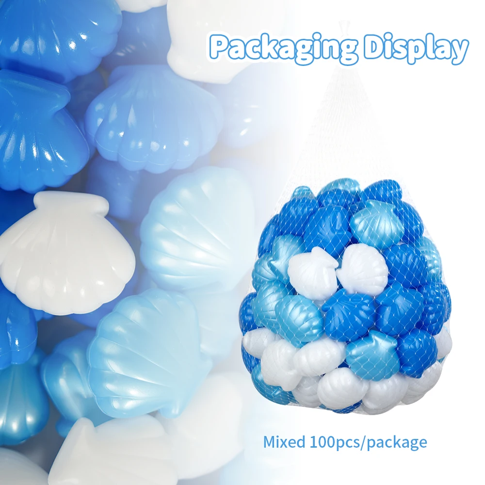 

100 шт. разноцветных шариков в форме ракушек с защитой от сдавливания, из полиэтилена, для детских игровых бассейнов, уличных игр и летних развлечений