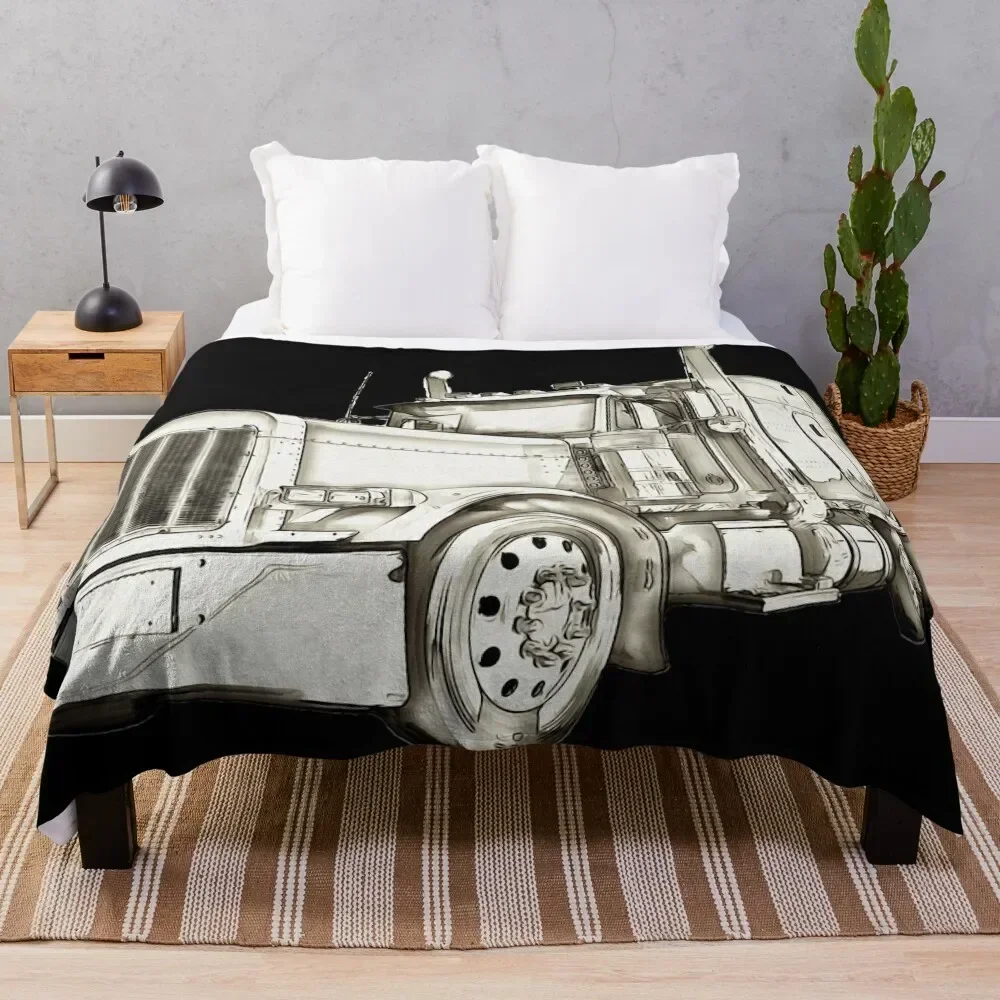 

Big American truck or lorry a big rig cartoon artwork Throw Blanket