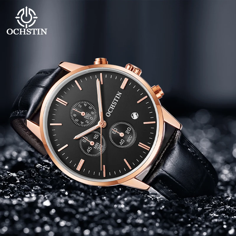 OCHSTIN Hot Sale Man Quartz Movement Watches Men's Genuine Leather Strap Wristwatch Original Collection Waterproof Clock