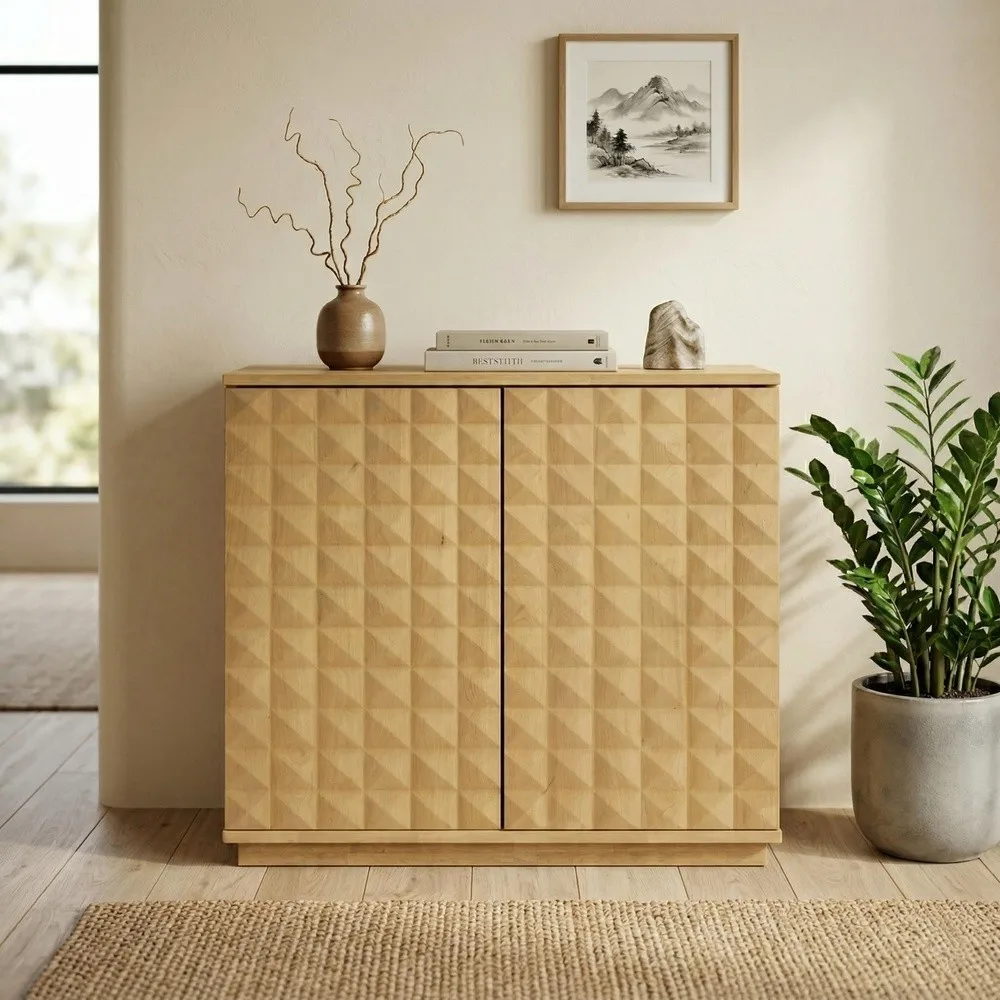Sapa 2 Door Storage Cabinet Solid Wood Accent Cabinet with Hand Carved 3D Doors Modular Storage System Expandable
