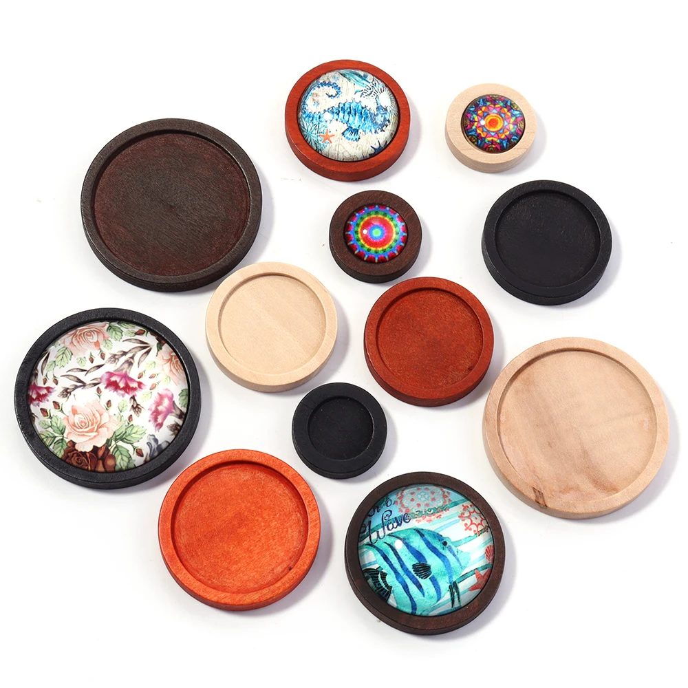 10 Stück Holz-Cabochon-Basis, Vintage-Stil, runde Lünette, Kamee-Fassung, leeres Tablett für Schmuckherstellung, DIY-Charms, Halsketten-Anhänger, Zubehör