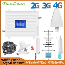 Mobile Phone Signal Booster Network 2G 3G 4G GSM 900 DCS 1800 LTE 2600 WCDMA 2100 850 MHz Cellular Tri Band 3/1/8/5/7 Repeater