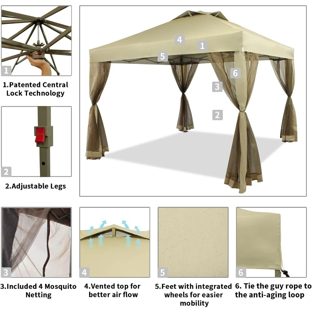 Imagem -02 - Pop up Canopy com Redes Removíveis Bolsa de Armazenamento com Rodas 10x10 Cordas Estacas Bolsas de Peso