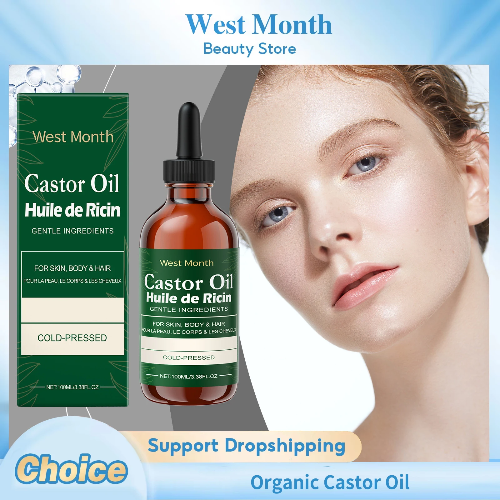

Organic Castor Oil Nourishing Skin Hair Moisturizing Eyelashes Eyebrows Hair Growth Smooth Lightweight Brightening Essential Oil