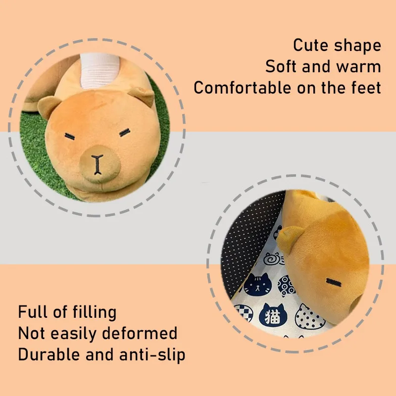 Capibara Plush Slippers Winter Non-slip Animal Plush Shoes Warm Breathable Home Flip Flop Indoor Half-heeled Cotton Shoes Unisex