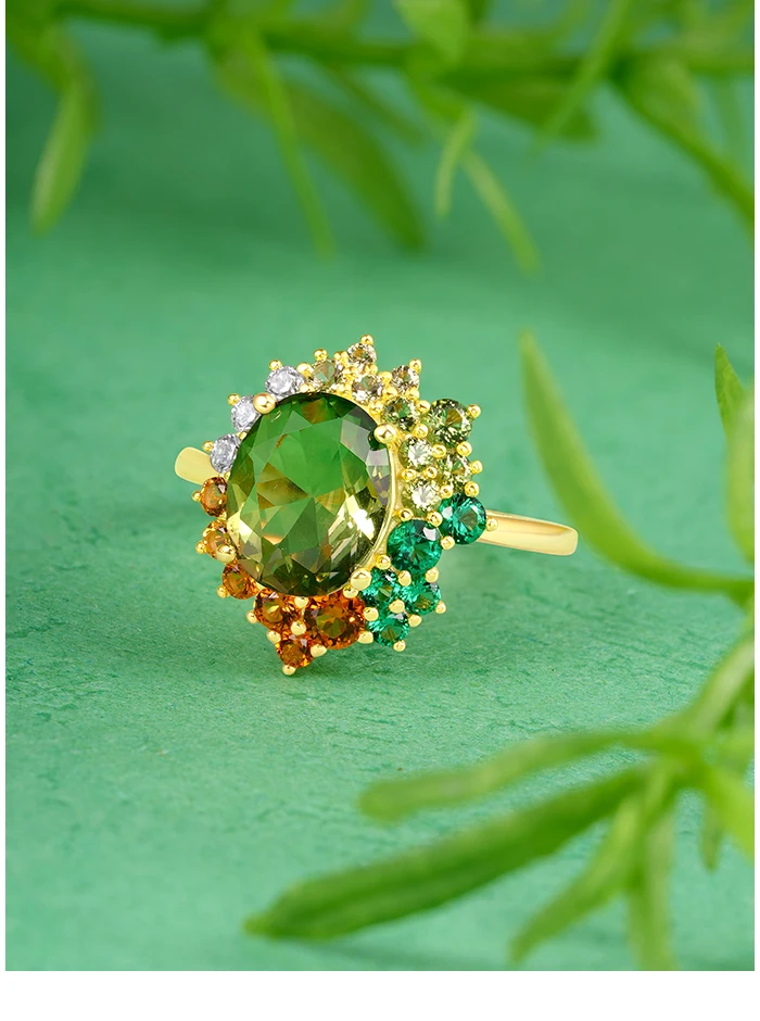 SANTUZZA Echter 925 Sterling Silber Ring für Damen Funkelnder Synthetischer Grüner Spinell Wunderschöne Hochzeitsgeschenke Edler Schmuck – Detail 1