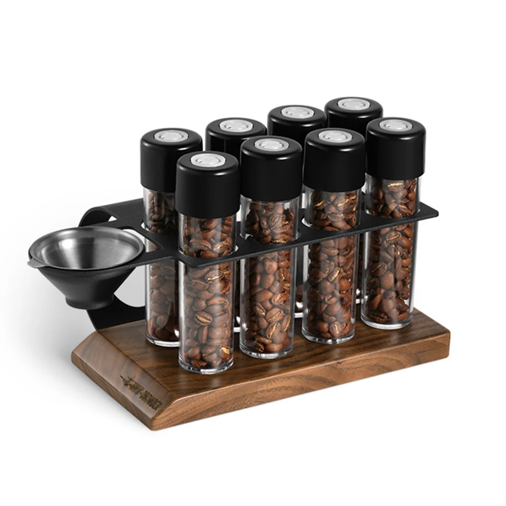 

8 pcs Single Dose Coffee Bean Storage Tubes, Coffee Bean Cellars with One-Way Exhaust Valve, Espresso Dosing Vials with Walnut S