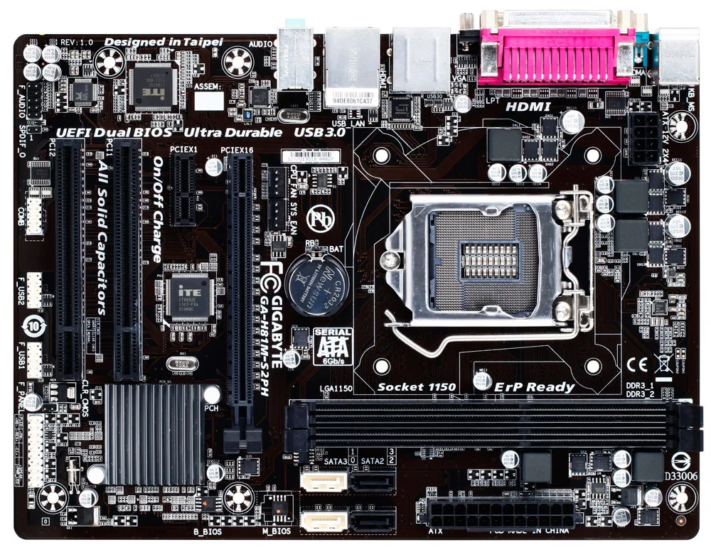 NEW GIGABYTE GA-H81M-S2PH Desktop Motherboard H81 LGA 1150 i3 i5 i7 DDR3 16G