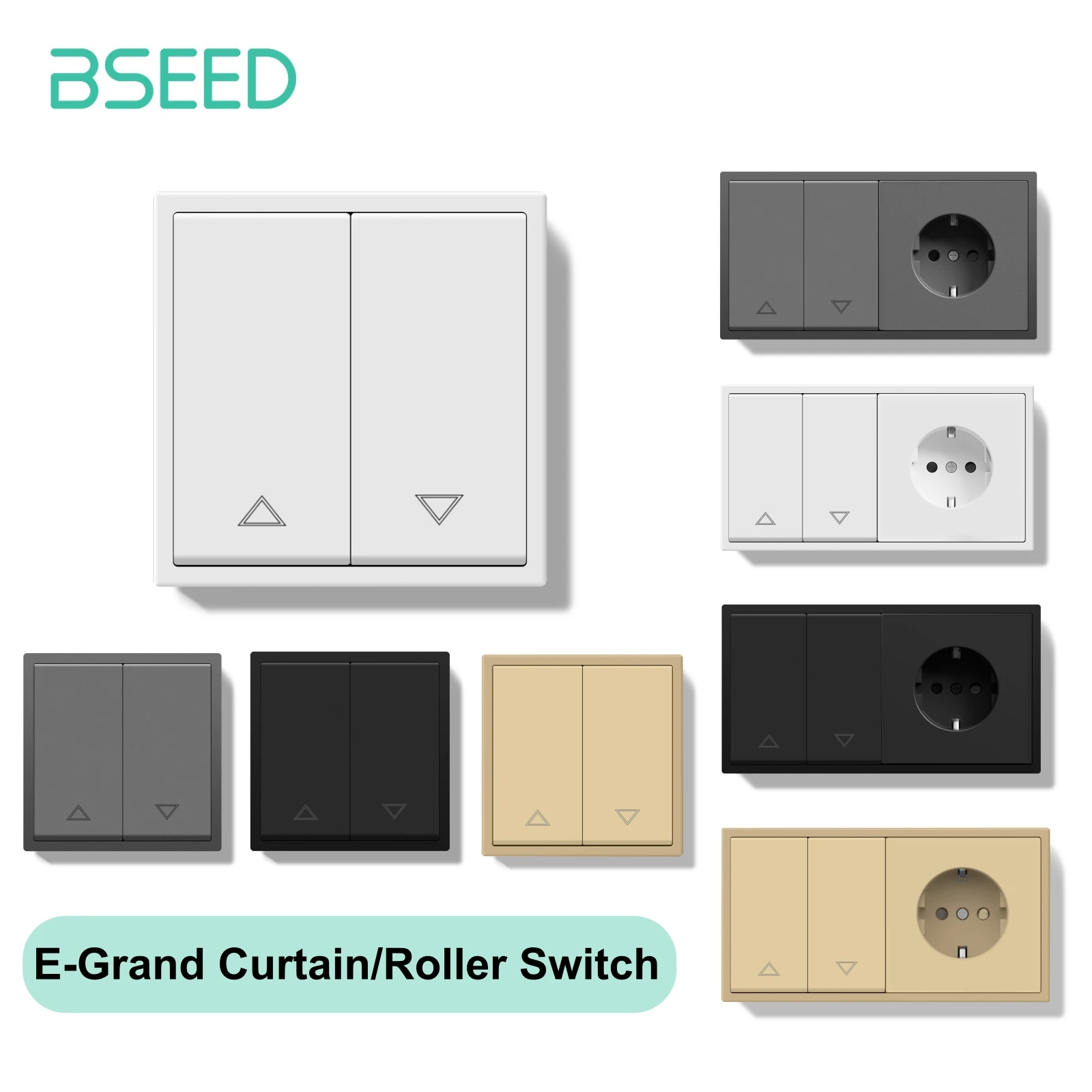 

Механический переключатель для штор BSEED, электрический переключатель рольставней, кнопочный переключатель настенных жалюзи, большая панель, пластик, стандарт ЕС
