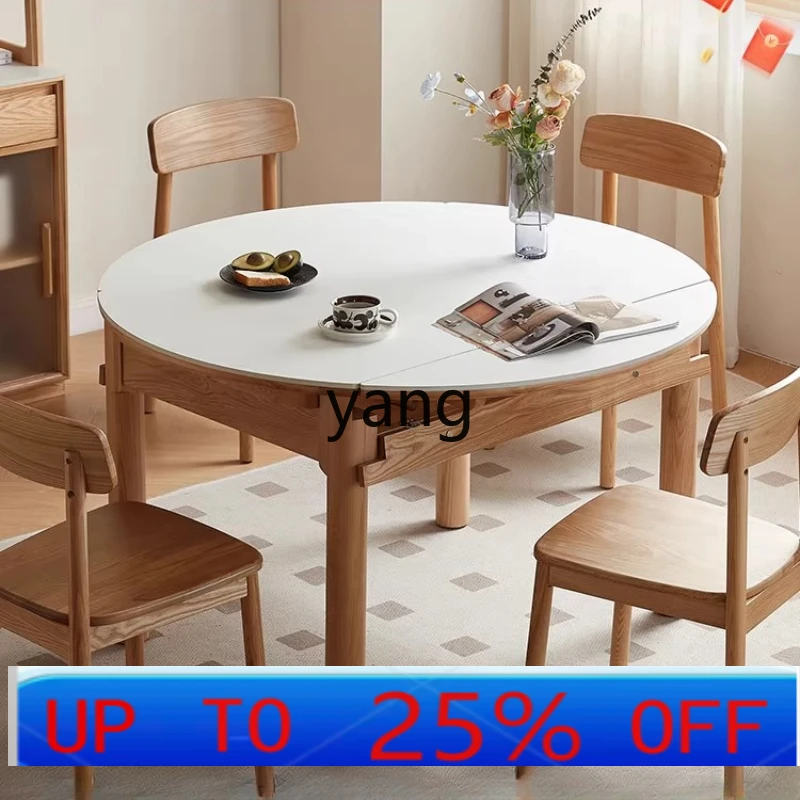 

LTT Extendable Rock Slab Table Convertible Round Table Solid Wood Dining Table and Chairs