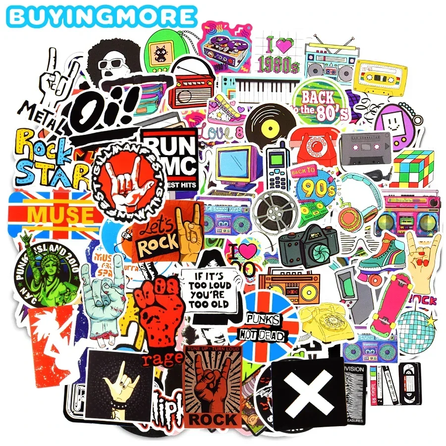 

170 PCS 8090s Retro Rock Band Music Stickers for Laptop Suitcase Motorcycle Cars Decoration DIY Waterproof Cool Stickers for Kid