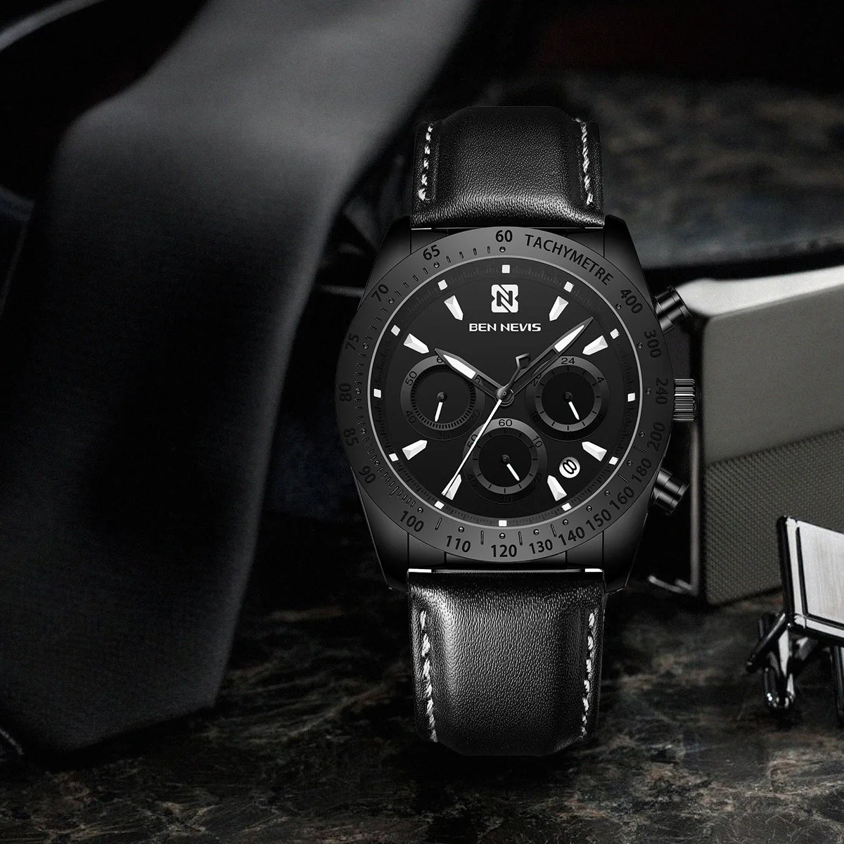 40mm Men Sports Quartz Watch Leather Strap Wristwatch Install Quartz Movement Luxury 30M Diving Men Wristwatch