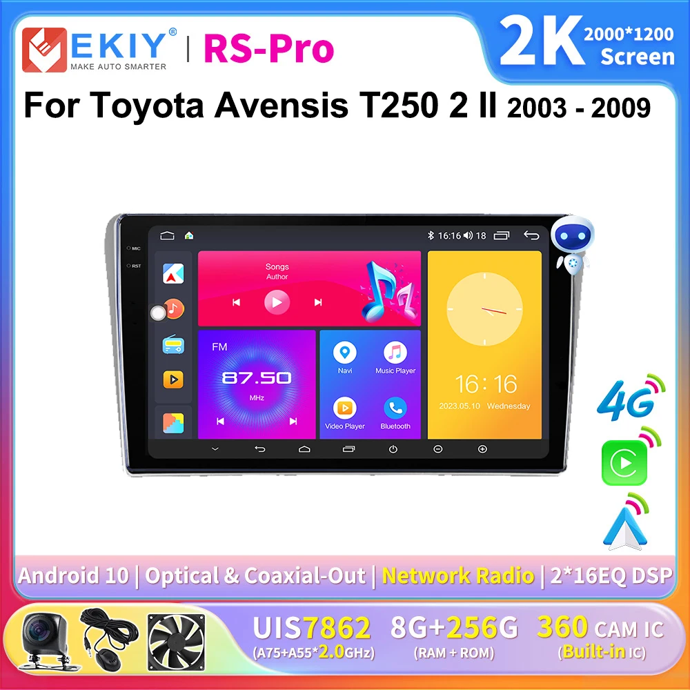 

EKIY 2K Screen CarPlay Radio For Toyota Avensis T250 2 II 2003 - 2009 Android Auto 4G Car Multimedia GPS Player Autoradio Navi