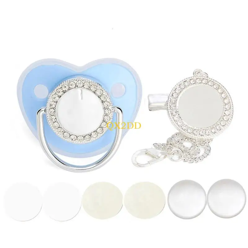 QX2D DIY Sublimation Blank Baby Schnuller mit Kristall -Schnullerkettenclip