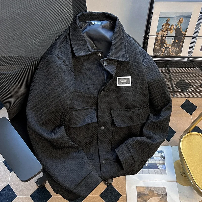 

Trendy Long Sve Casual Jaet Men's Collar Pure Color Versatile Spring Autumn High Faion American Sle Stand Fit Jaet