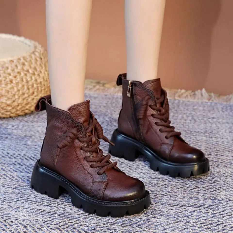 Botki Chunky Footwear Platform Fur Short Shoes for Women Biker Female Ankle Boots Combat Punk Style Trend 2024 Spring Fashion