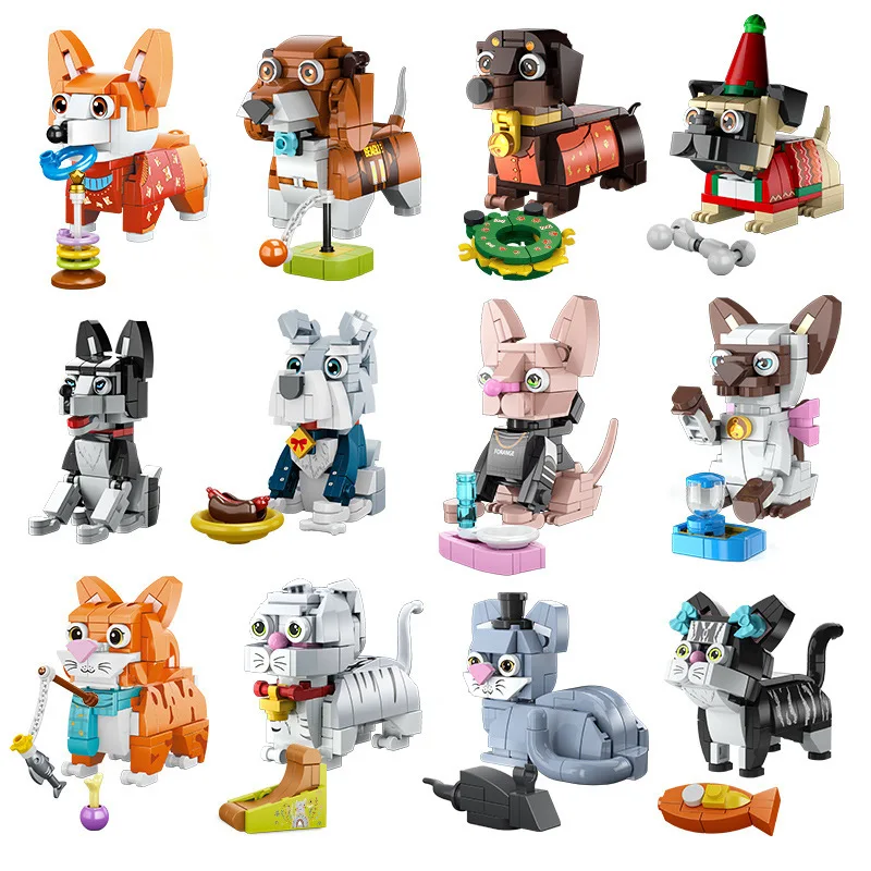 

12Pcs Creative and Fun Cartoon Animal Party Puppy Mini Desktop Decorations Building Blocks Bricks Toys Gifts
