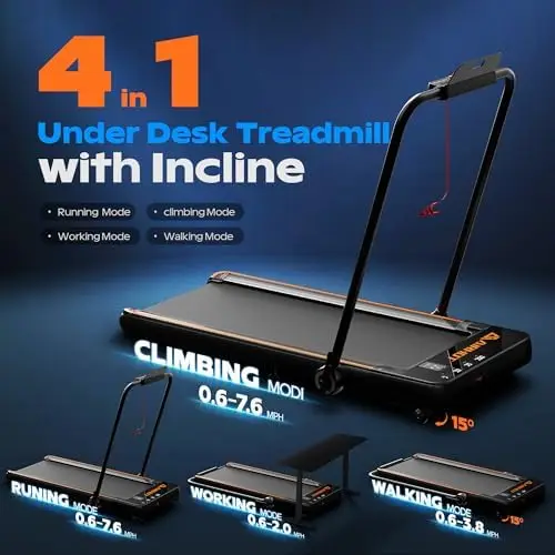 Walking Pad with Incline, Under Desk Treadmill, Portable Treadmills for Home Office, 4 in 1 Walking Running Machine Manual Incli