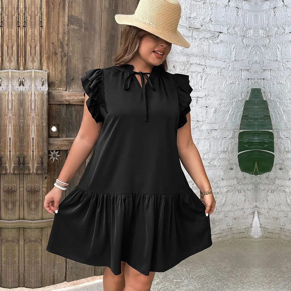 2024 Spring/Summer New European and American Large Size Dress Casual Lotus Collar Holiday Style Dress