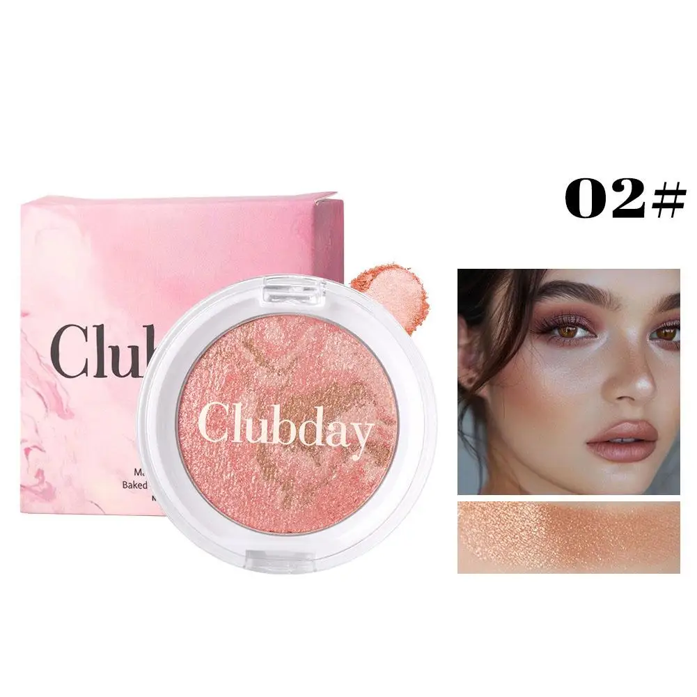 Pearly Blush Marble Pattern Face Baked Brighten Blush Highgloss Makeup Contour Face Highlight Pigment Natural High Long-las S4o0