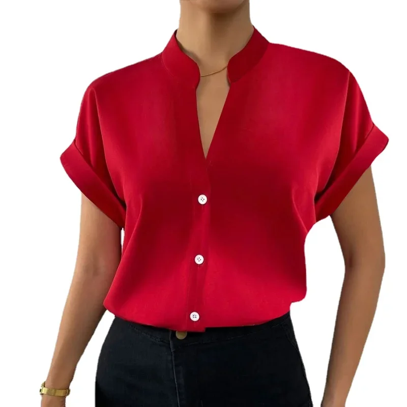 2024 Summer simple V-neck blouse blouse for women