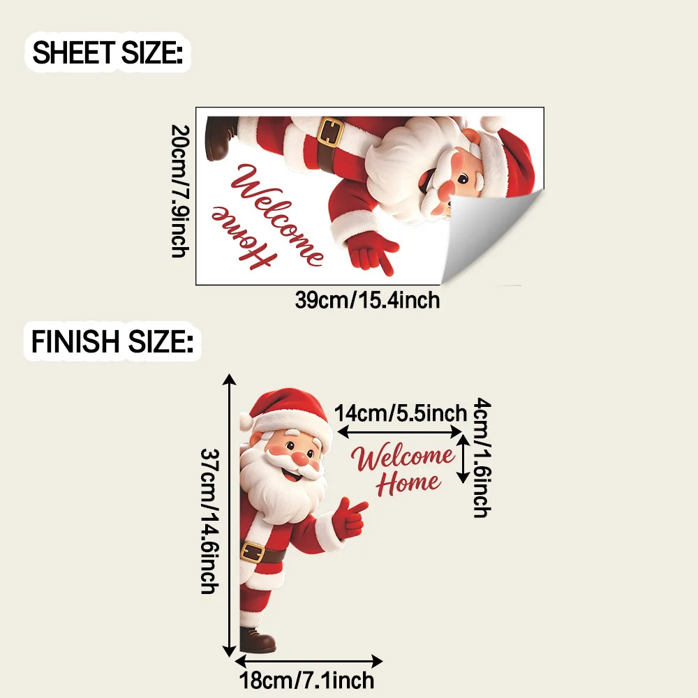 1Pc Cute Santa Claus Peeking Wall Art Sticker Welcome Home Letter Decal Removable Vinyl Christmas Mural for Door Wall Xmas Decor