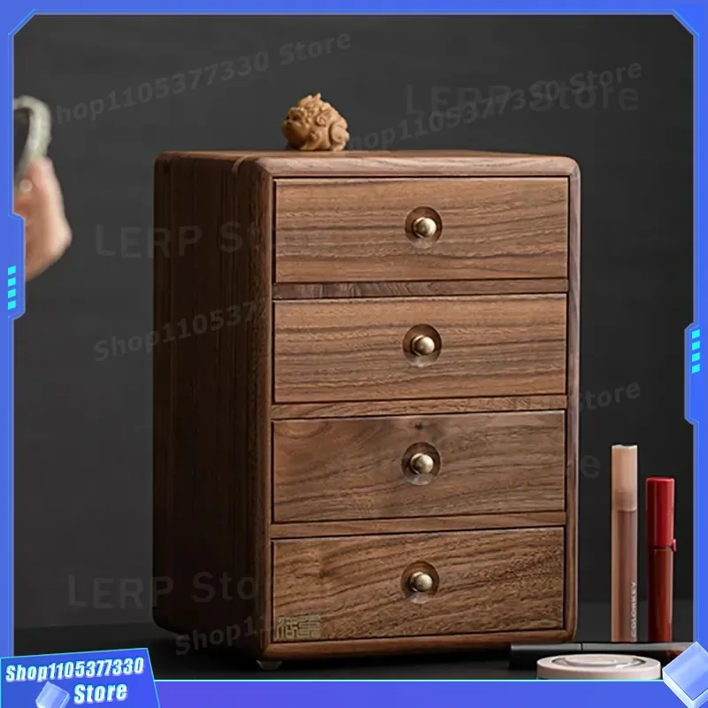 Solid Wood Walnut Jewelry Box Small Desktop Shelf Multi-layer Creative Organ Box Storage Solution for Rings Earrings and