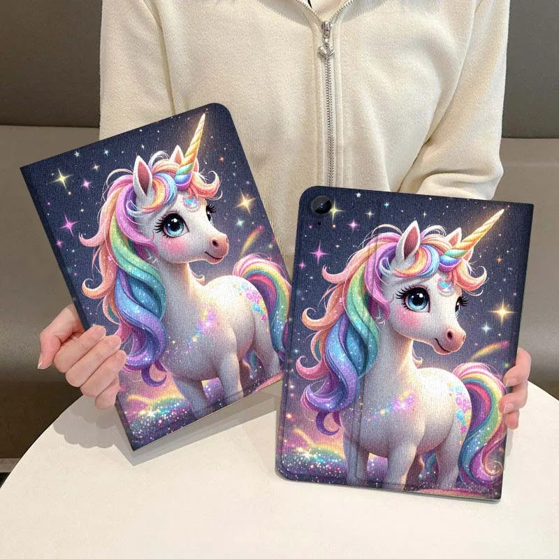 حافظة كمبيوتر لوحي لطيفة على شكل وحيد القرن لهاتف سامسونج جالاكسي تاب A A7 A8 A9 A11 S6 S11 Lite Plus 10.1 10.4 10.5 بوصة