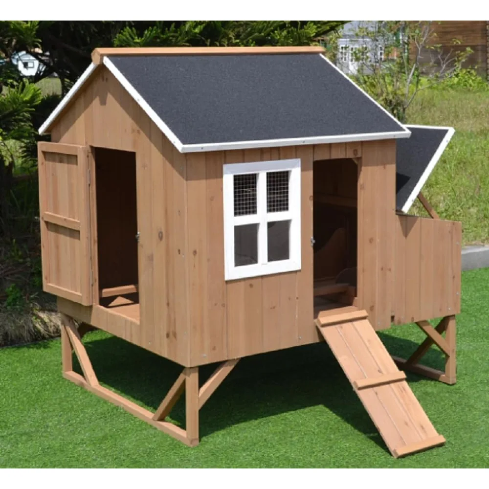 Deluxe Large Wood Chicken Coop Backyard Hen House 4-8 Chickens with 3 Nesting Box, Chicken Coop