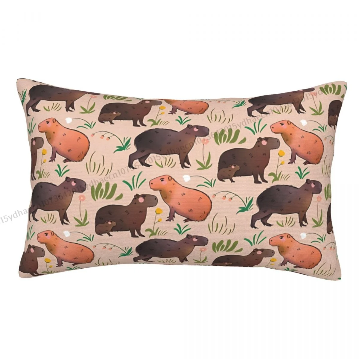 Cute Green And Brown Animal Illustration Pattern Printed Pillow Case Capybara Backpack Cojines Covers Soft Home Decor Pillowcase