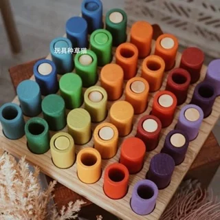 Montessori early education stacking rainbow building blocks children's toy Lola solid wood tray children's puzzle toys game item