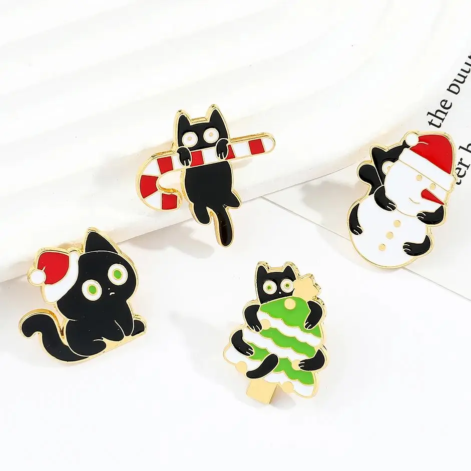 Christmas Seris Cute Black Cat Enamel Pins Anime The Legend of Luoxiaohei Brooch Cartoon Badges for Backpack Jacket Accessory