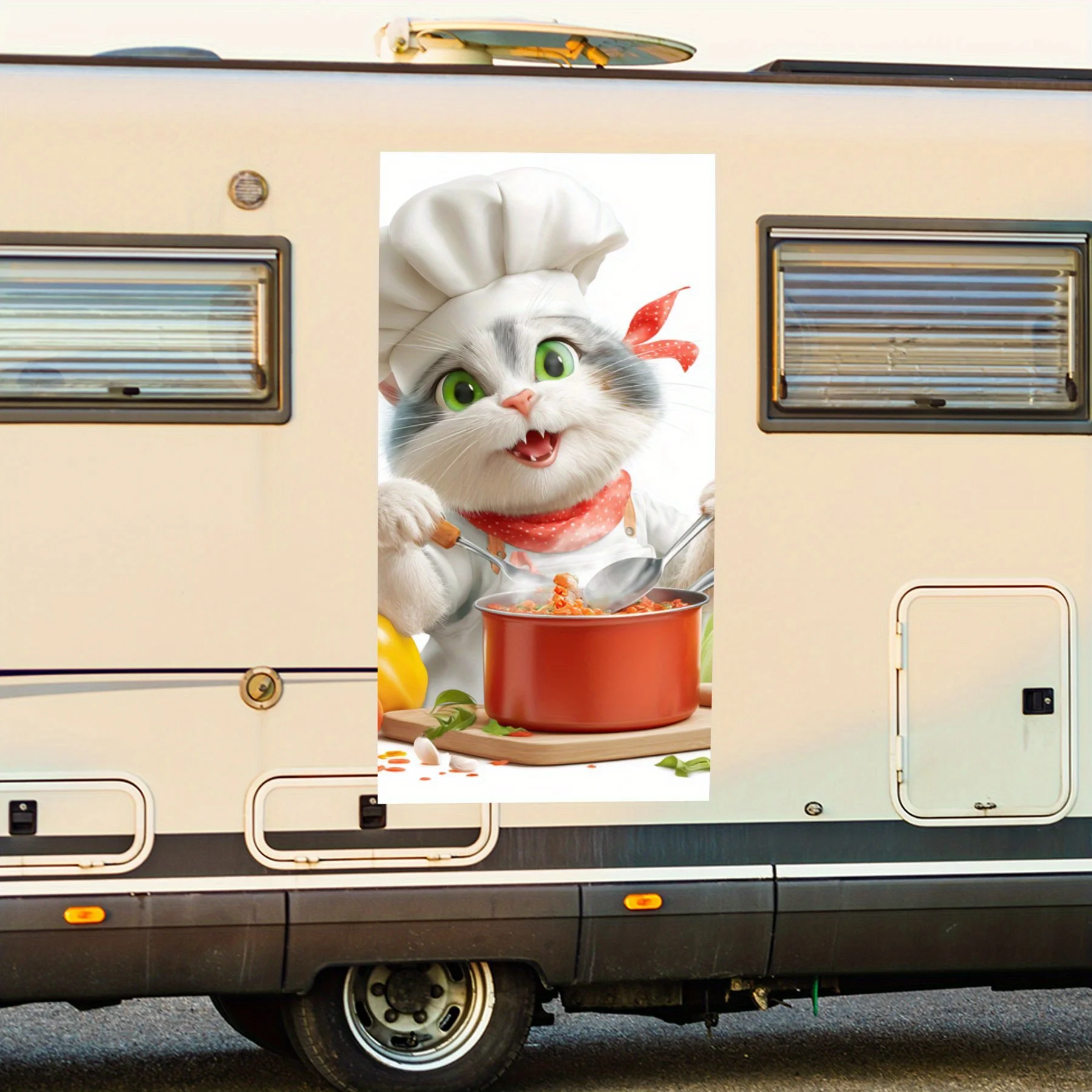 

Cat Cooking - Vinyl Decal for RV Rear, Waterproof Self - Adhesive Vinyl Stickers for RV Tail and Bumper, Decoration - Protectio