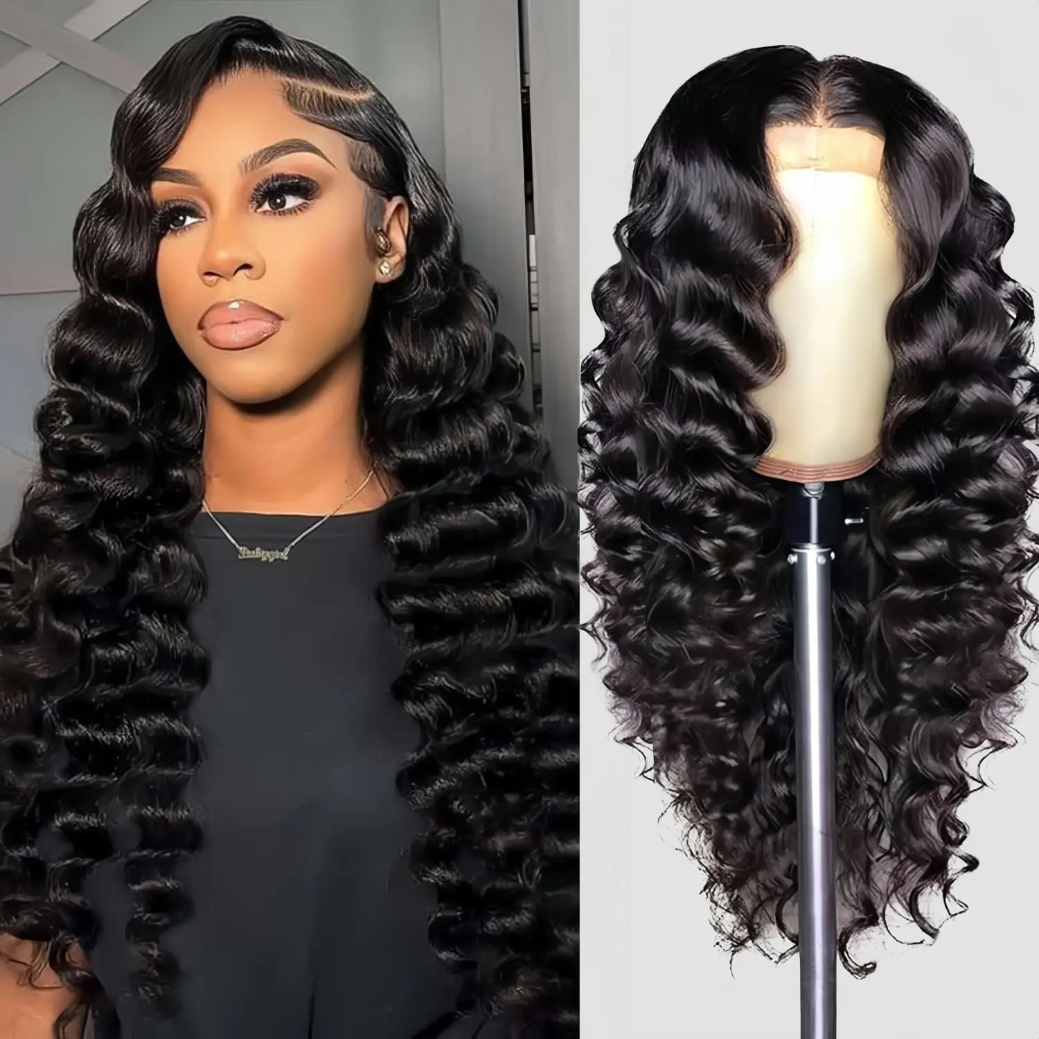 

Deep Wave Lace Front Wig 13x4 HD Lace Human Hair Glueless Pre Plucked Baby Hair 24 Inch for Black Women