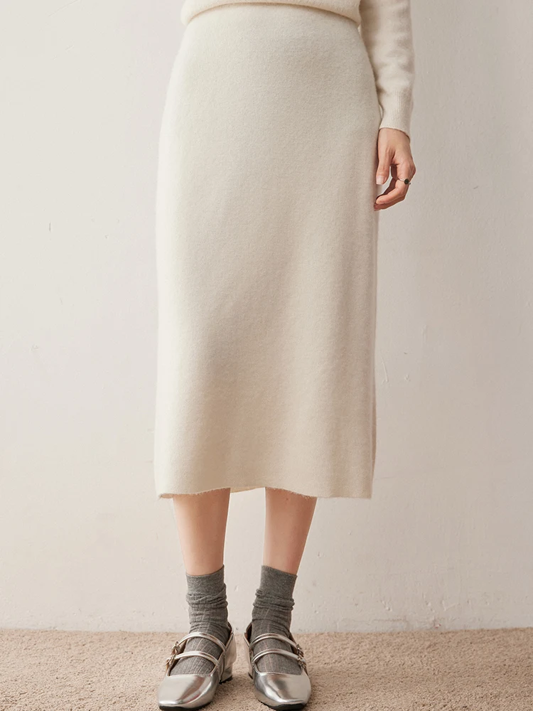 Women 100% Cashmere Half-Length Skirt Autumn Winter Office Lady Style Cashmere Skirts Straight High Quality Cashmere Knitwear