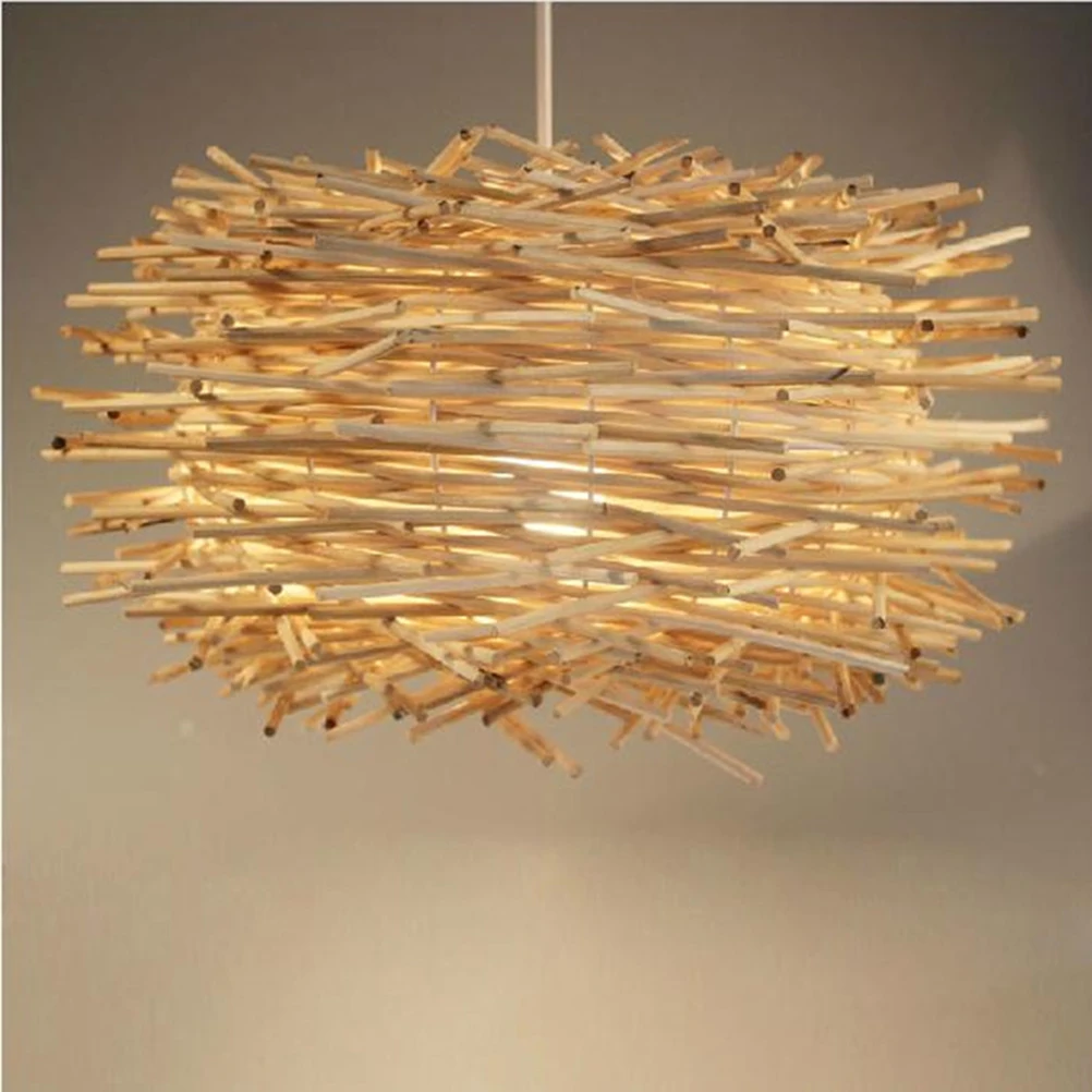 

Rattan Bird'S Nest Chandelier 30Cm Vintage Style Hanging Pendant Lamp Ceiling Light Durable Decor For Living Room Bedroom