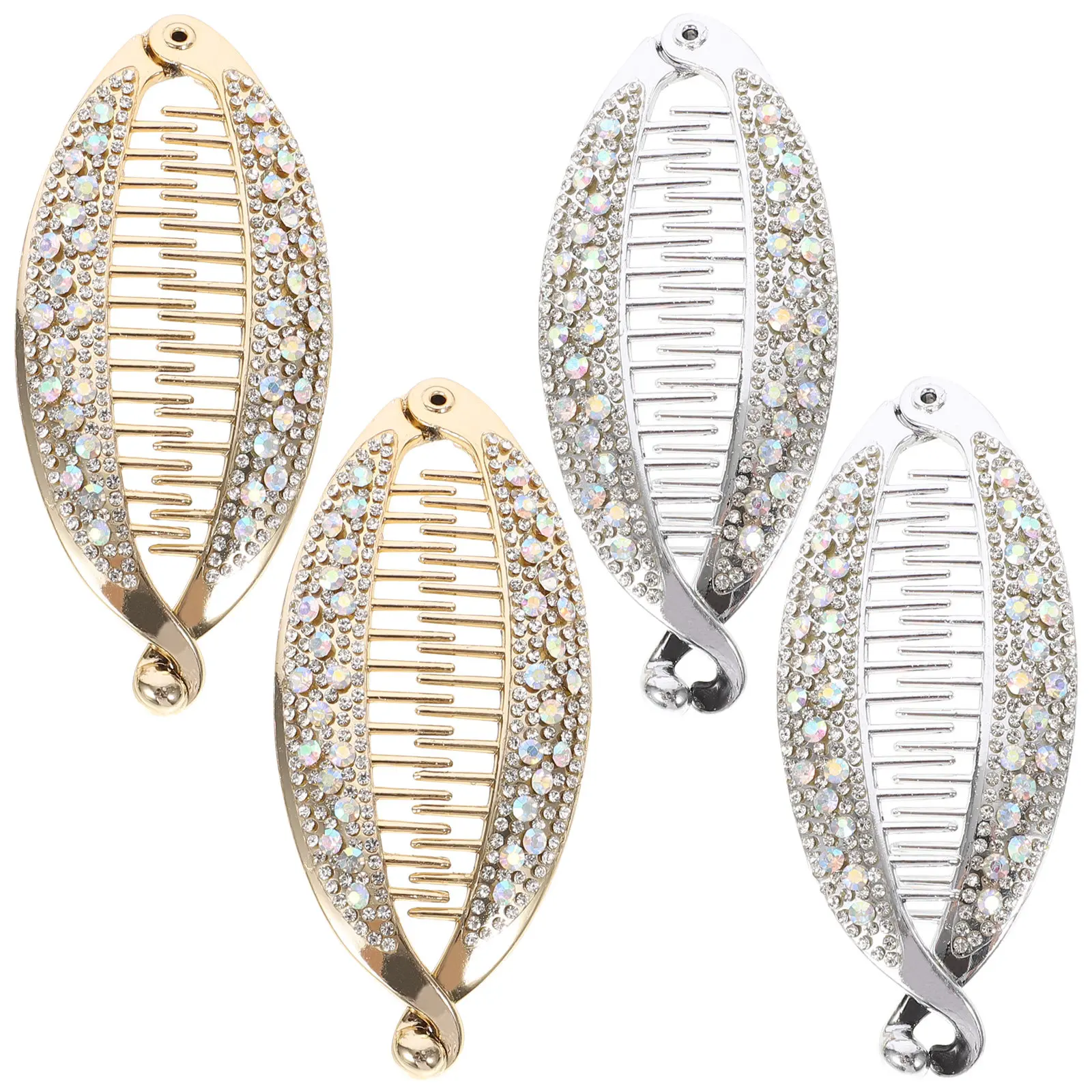 

4Pcs Fish Shape Banana Hair Clips Strong Tension Ponytail Holder Clips Gold Silver Accessories for Women Teens