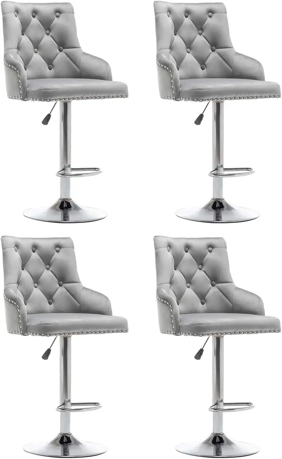 Bar Stool Set of 4 Velvet Adjustable with Tufted Backrest, Counter Height Swivel Stool Upholstered Modern Barstool Chair