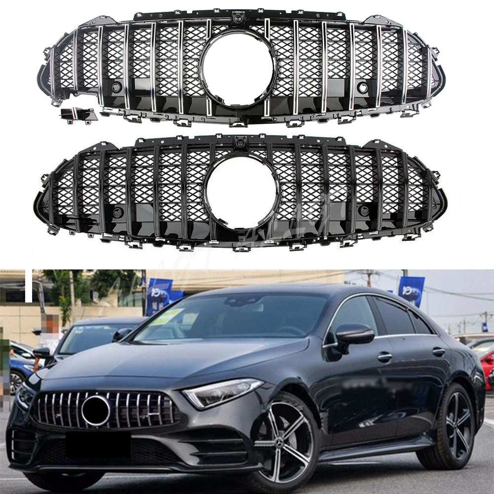 Front Racing Billet Bumper Grille Upper Facelift Gril Fit l For Mercedes Benz W257 C257 CLS Class 2019-2021 Black Silver