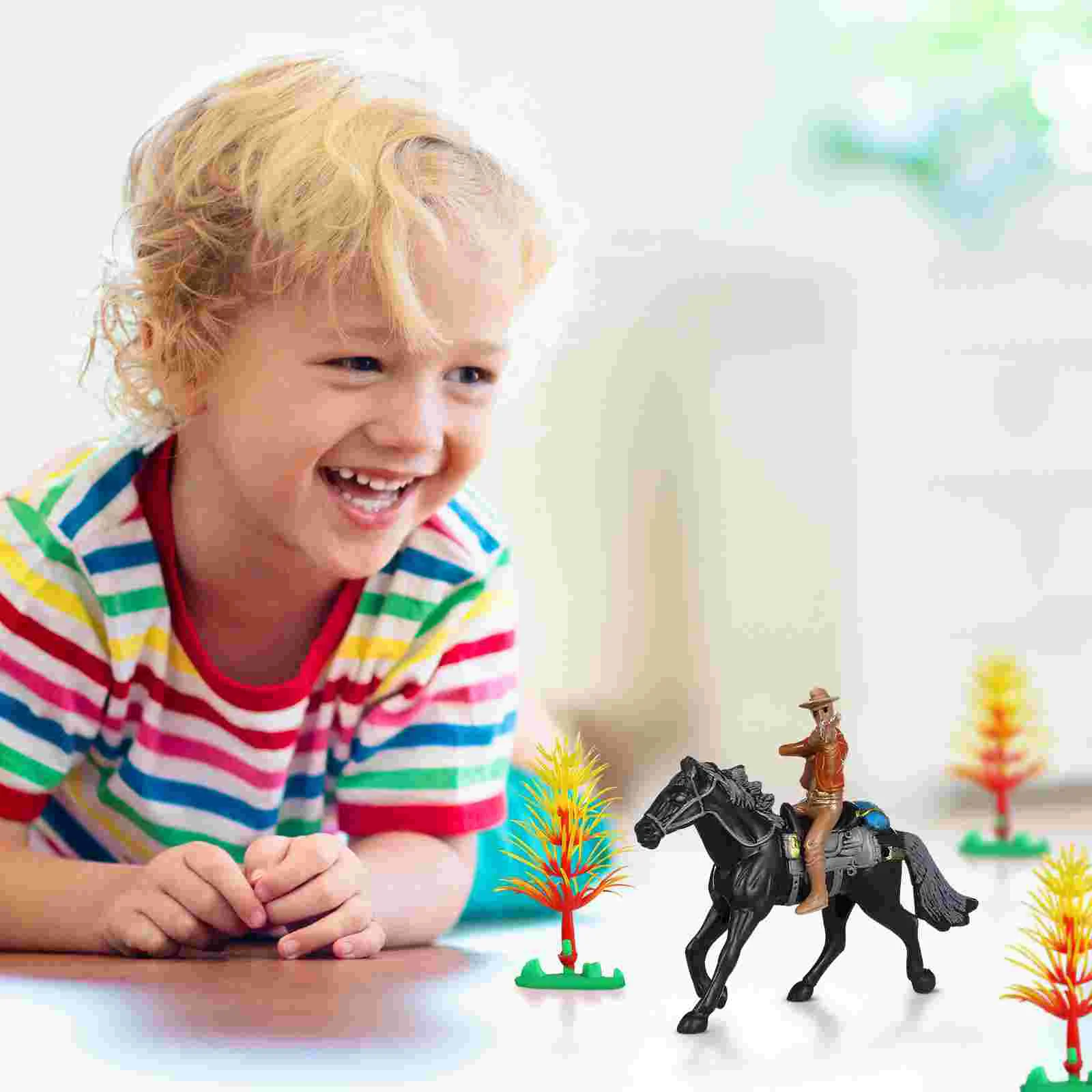 4 Pcs Toys for Boys Cowboy Riding Model Kids Decorations Ornaments Figures Models Toddler