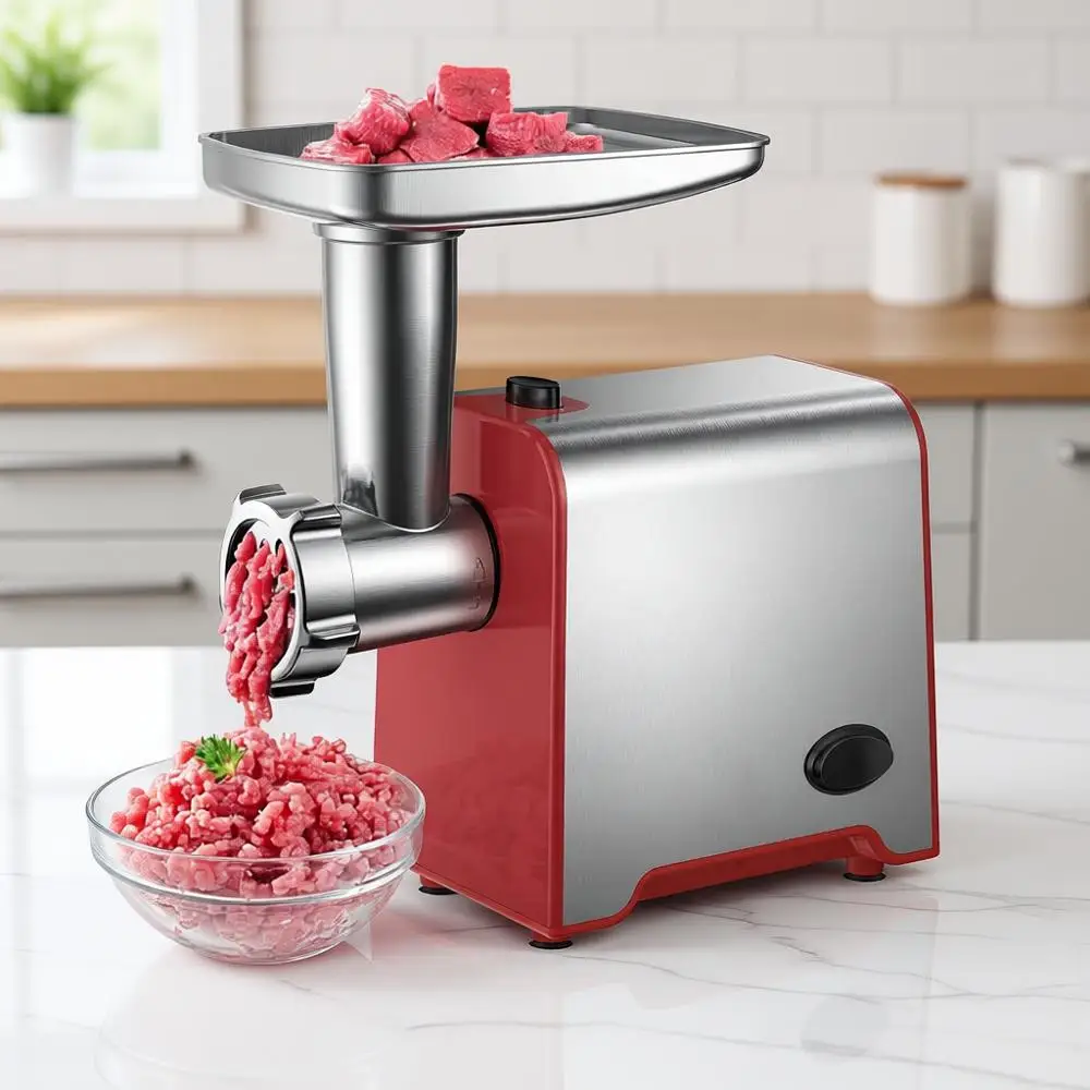 

Electric Meat Grinder, Sausage Stuffer Maker 450W Wood Grinder with Blade & 3 Plates, Sausage Stuffer Tubes & Kubbe Kit, Stainle